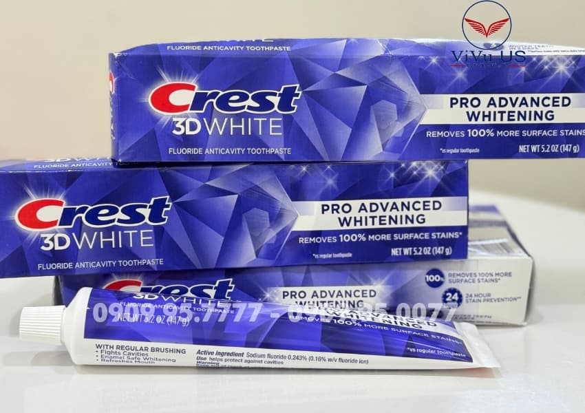 Kem đánh răng Crest 3D White 147g Advanced Whitening của Mỹ - ảnh 2