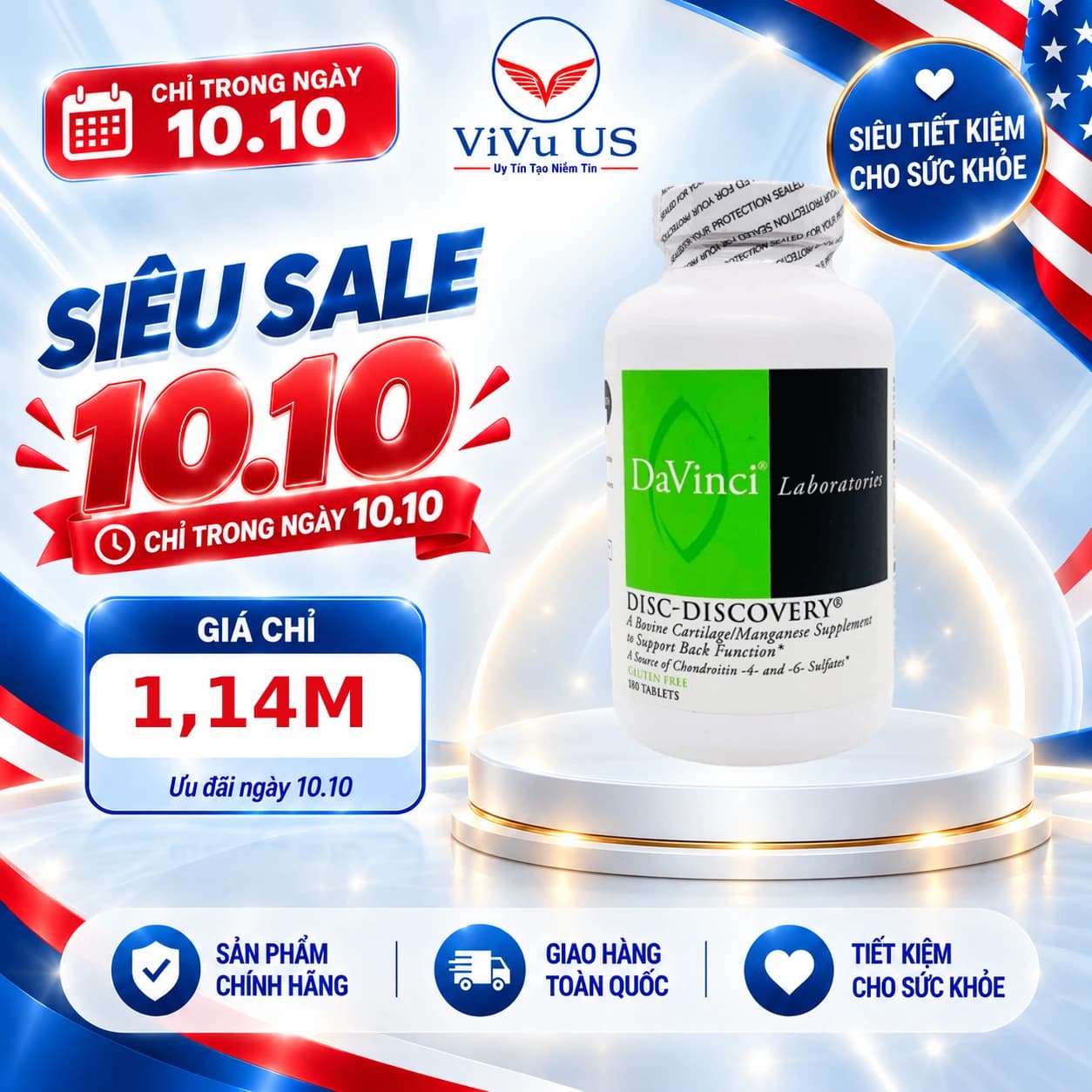 Viên Uống Thoát Vị Đĩa Đệm Davinci Disc Discovery của Mỹ