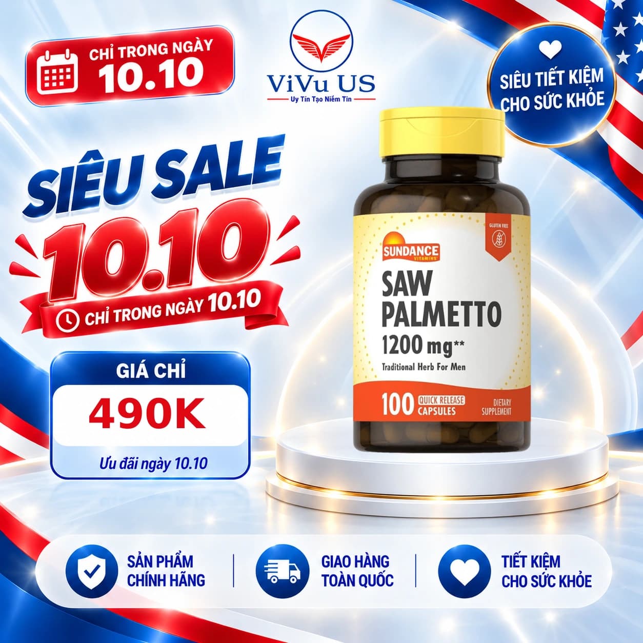 Viên Uống tiền liệt tuyến Saw Palmetto Sundance 1200mg 100 Viên của Mỹ