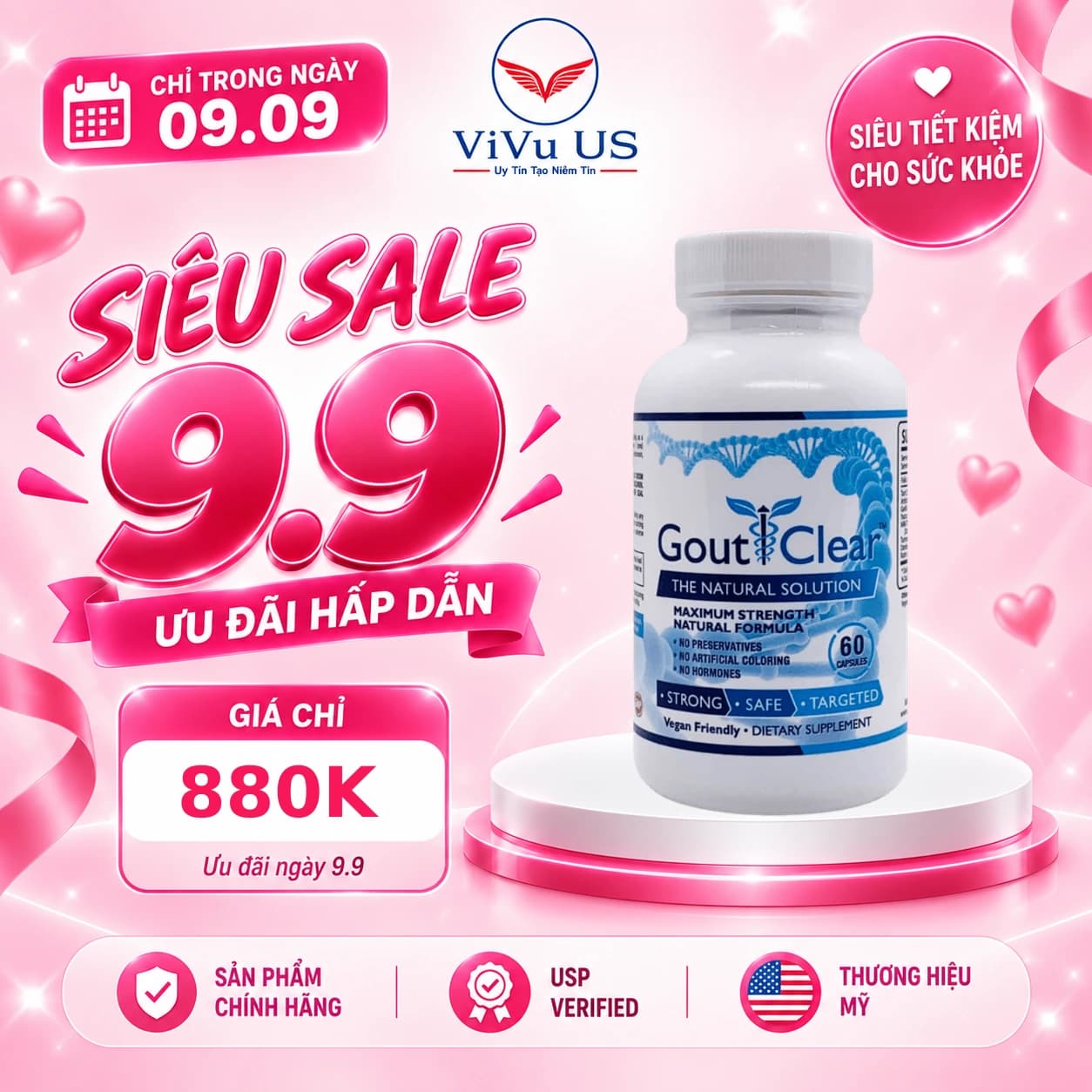 Viên Uống Gout Clear 60 Viên Hỗ Trợ Gout của Mỹ