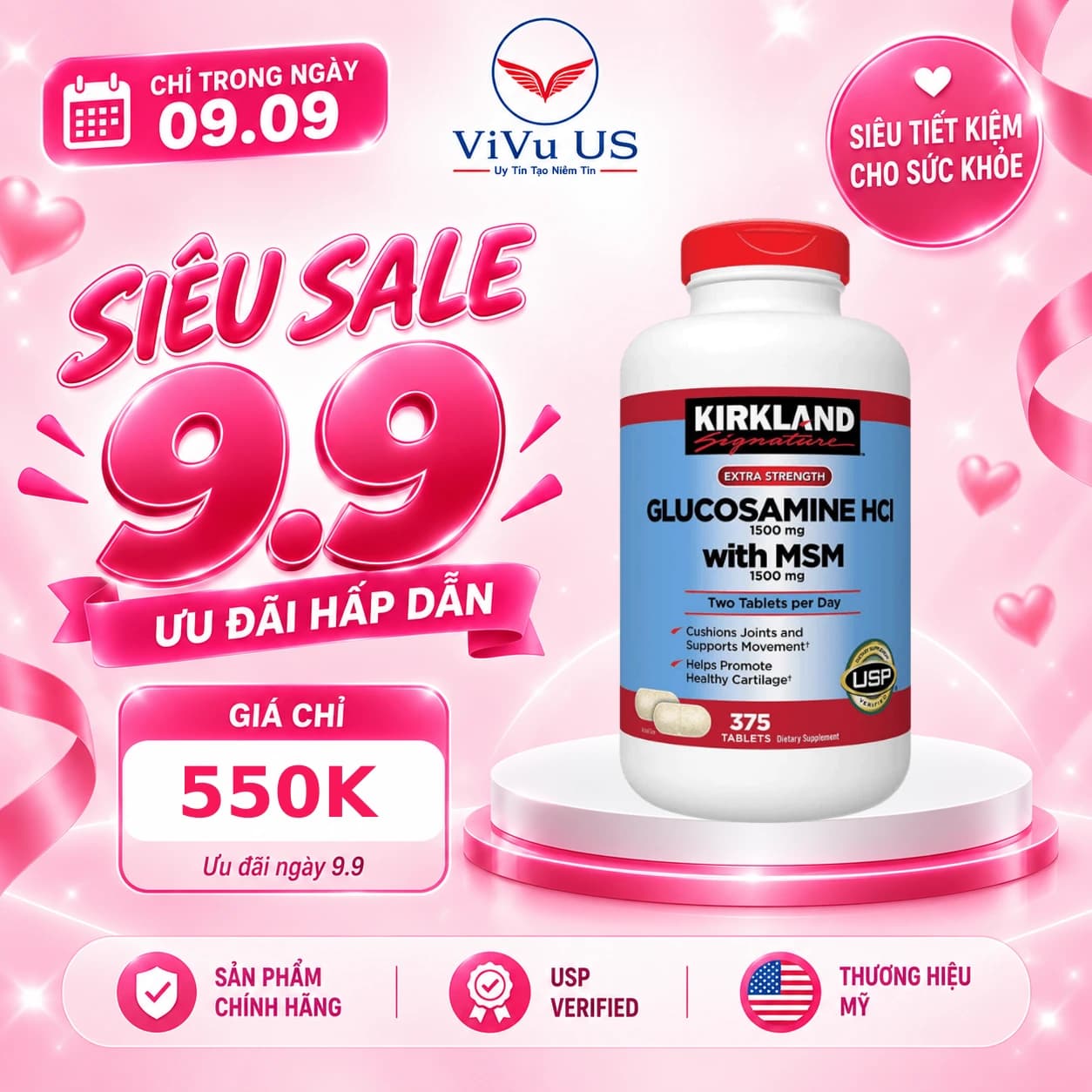 Viên Uống Bổ Khớp Glucosamine HCl 1500mg 375 Viên của Mỹ