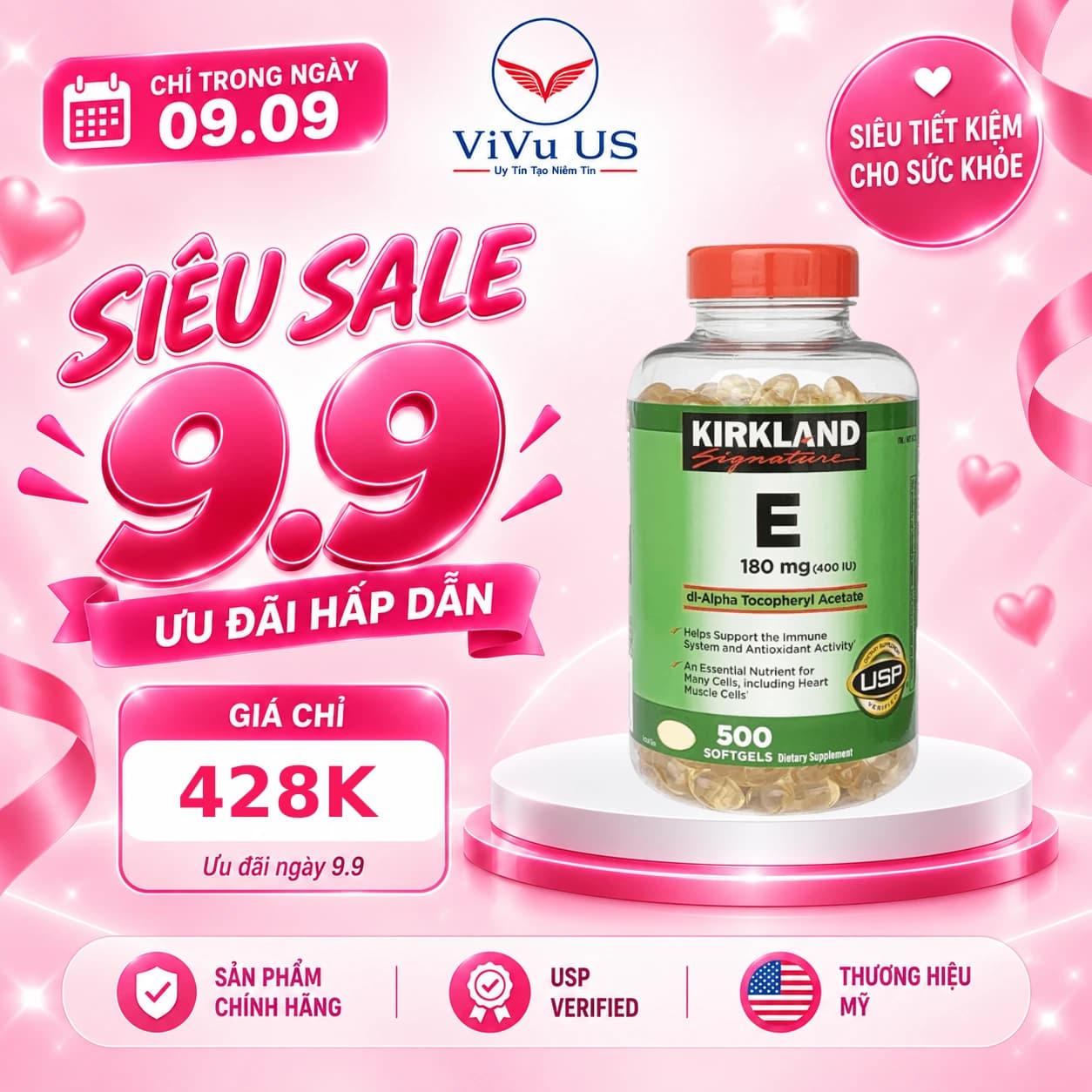 Viên Uống Vitamin E 400 IU Kirkland 500 Viên của Mỹ