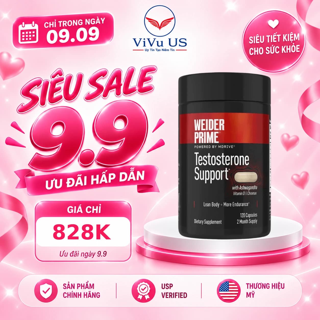 Viên Uống Weider Prime Testosterone Support 120 Viên của Mỹ