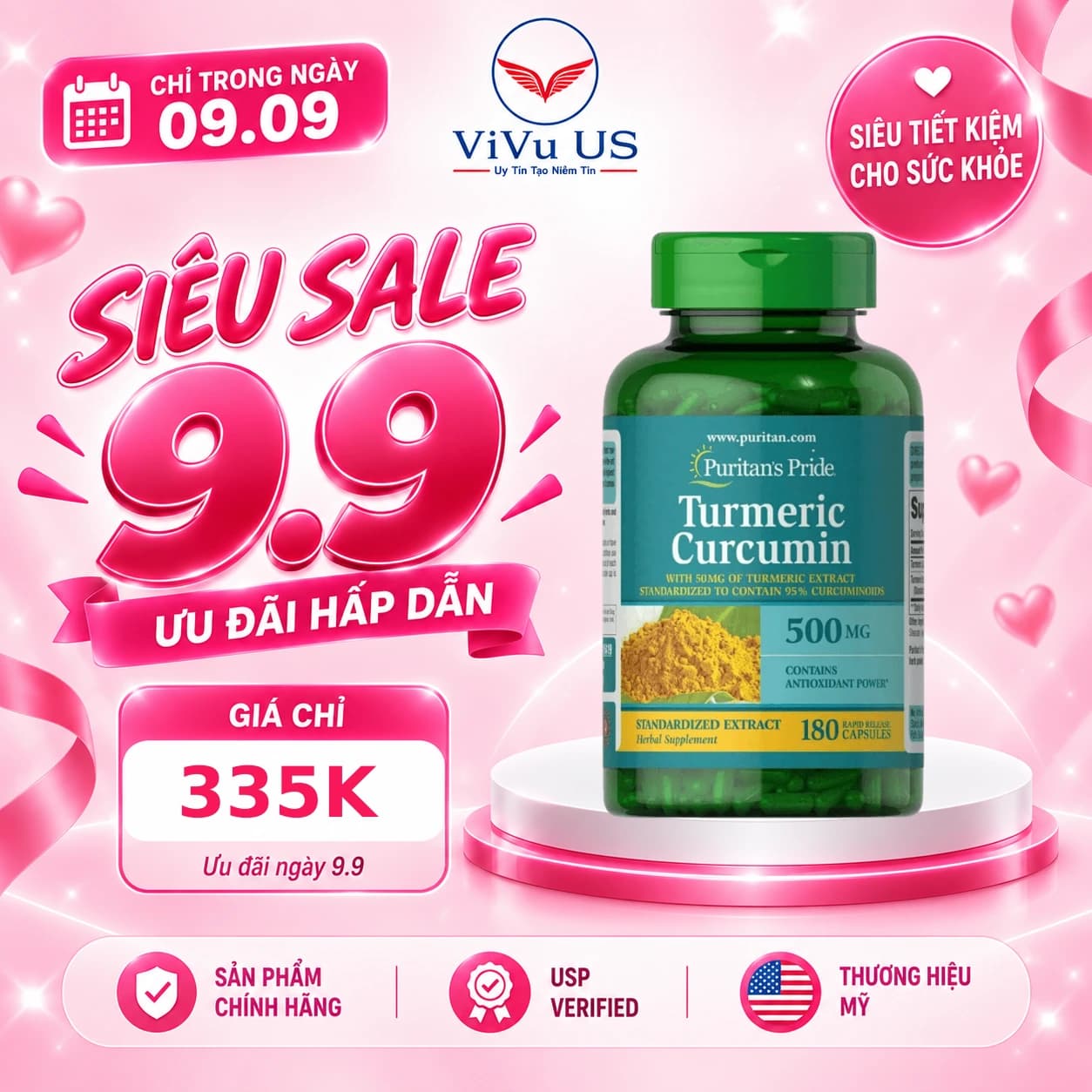 Viên Uống Nghệ Turmeric Curcumin 500mg Puritan's Pride của Mỹ