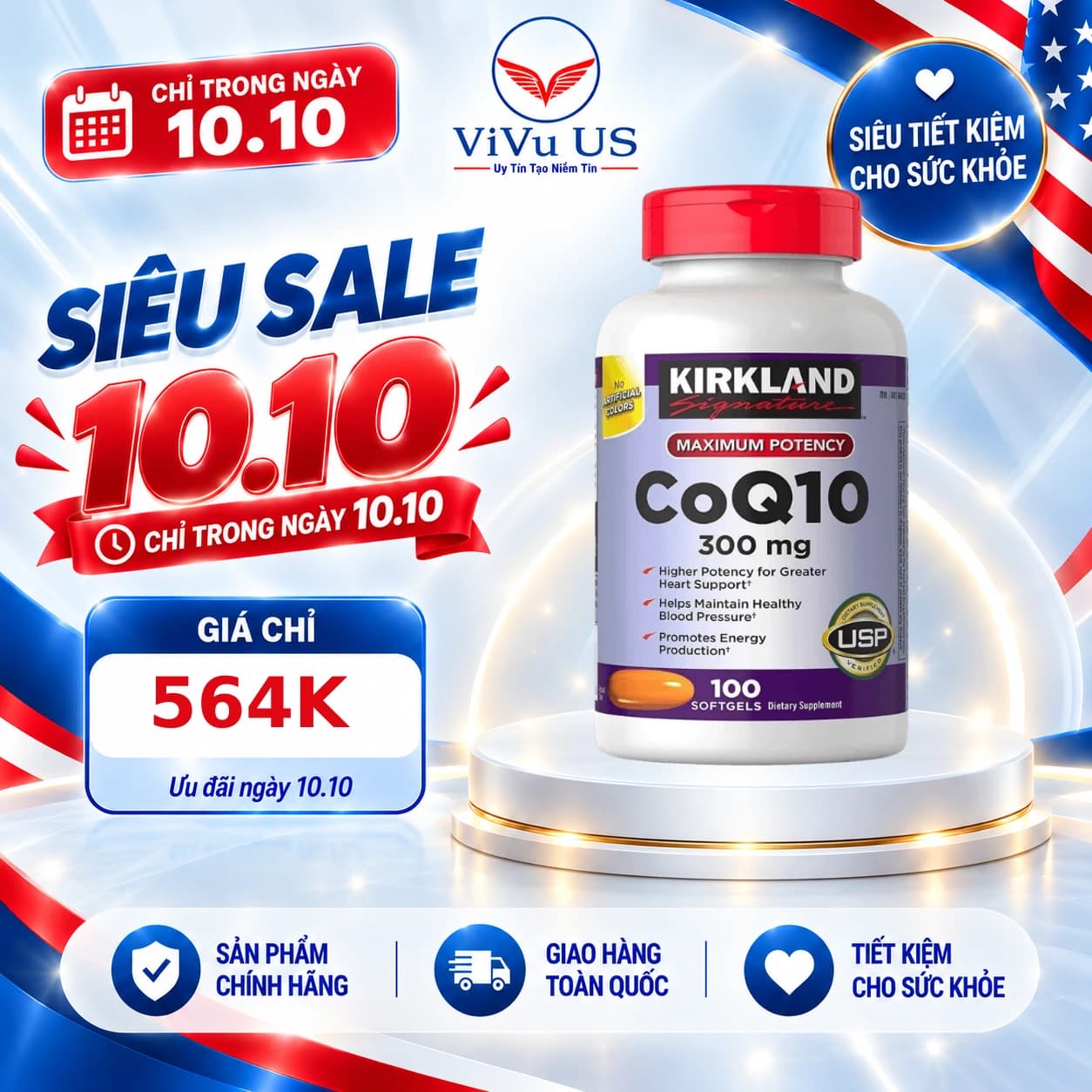 Viên Uống Bổ Tim Mạch CoQ10 300mg Kirkland của Mỹ