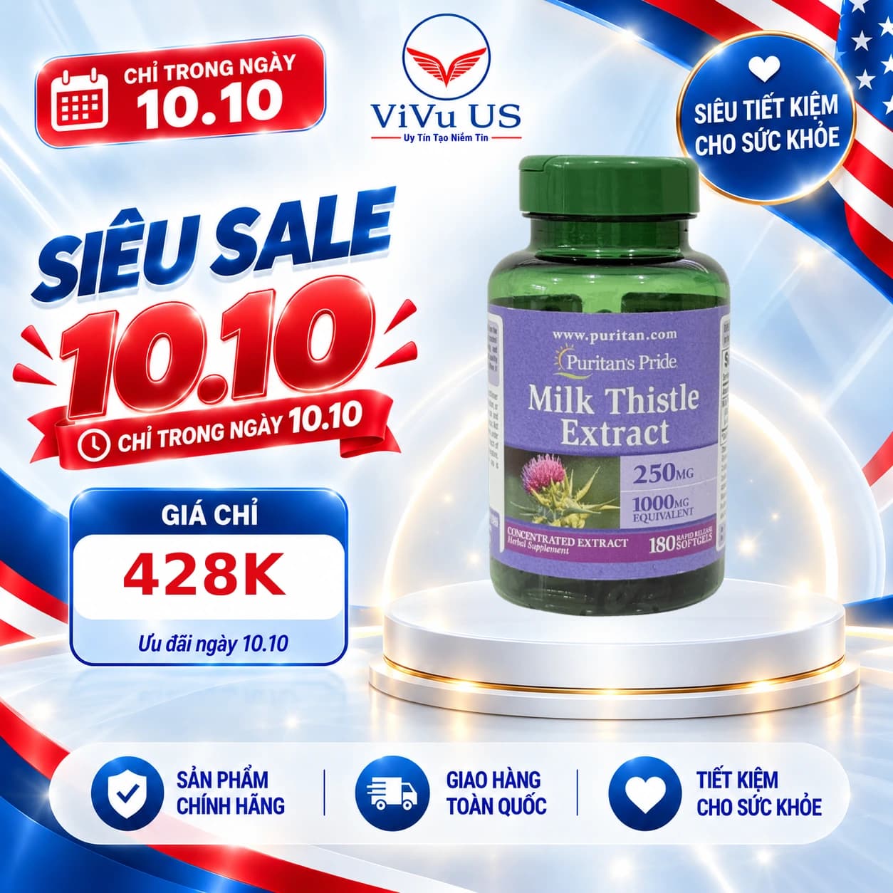 Viên Uống Milk Thistle Puritan's Pride 1000mg 180 Viên của Mỹ