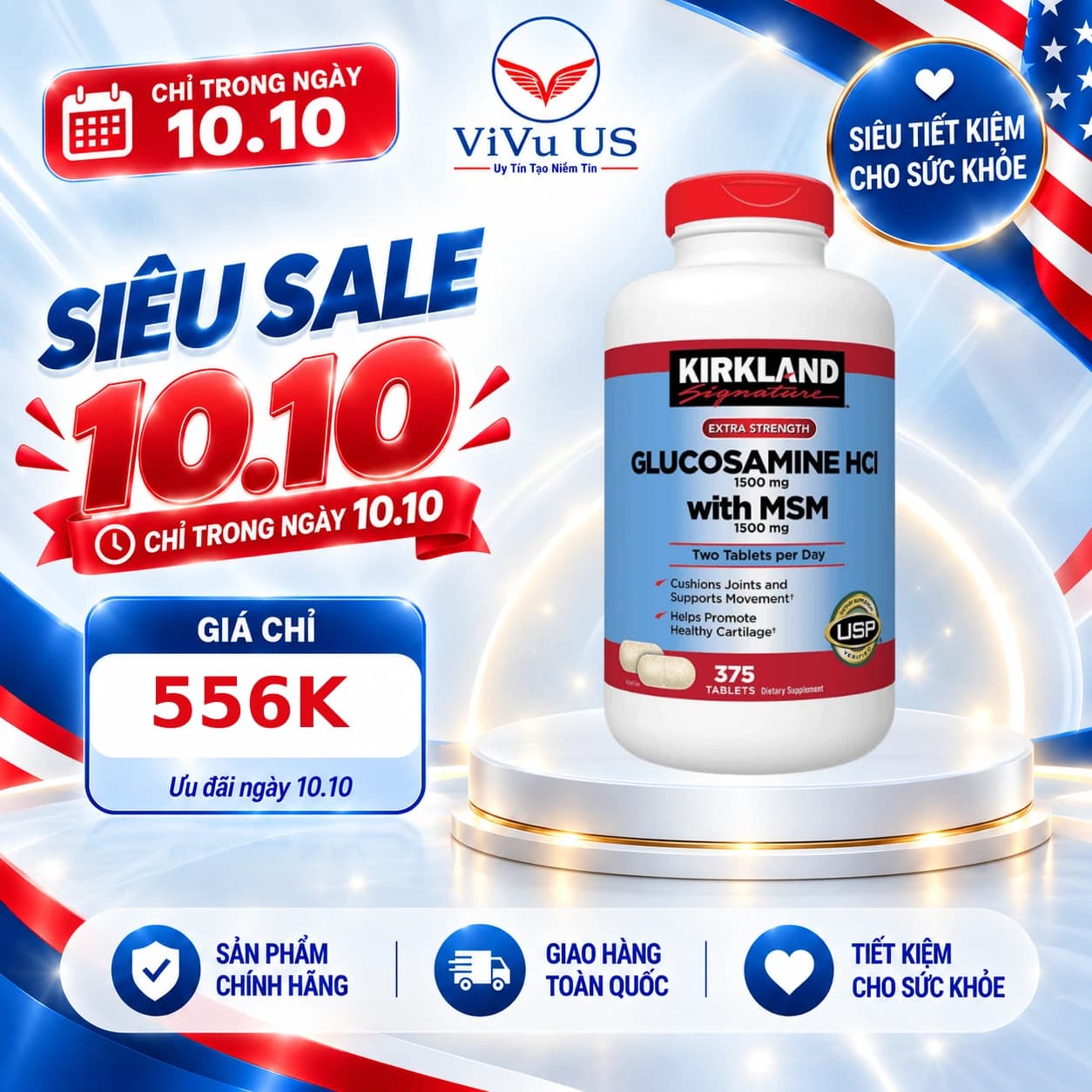 Viên Uống Bổ Khớp Glucosamine HCl 1500mg 375 Viên của Mỹ