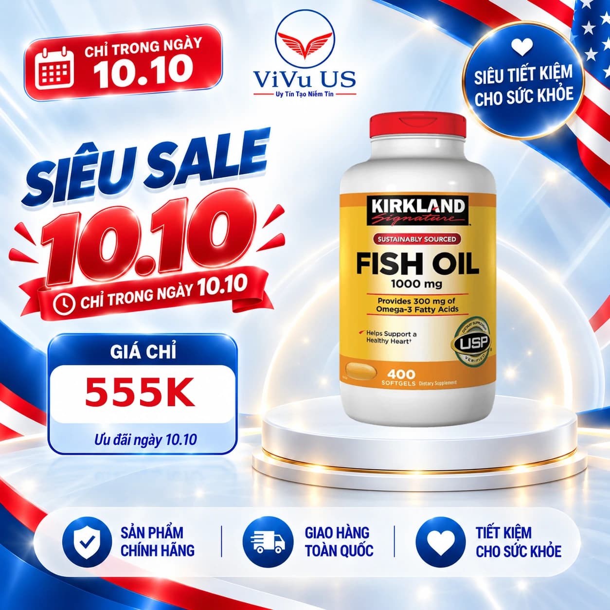 Dầu Cá Omega 3 Fish Oil Kirkland 1000mg của Mỹ