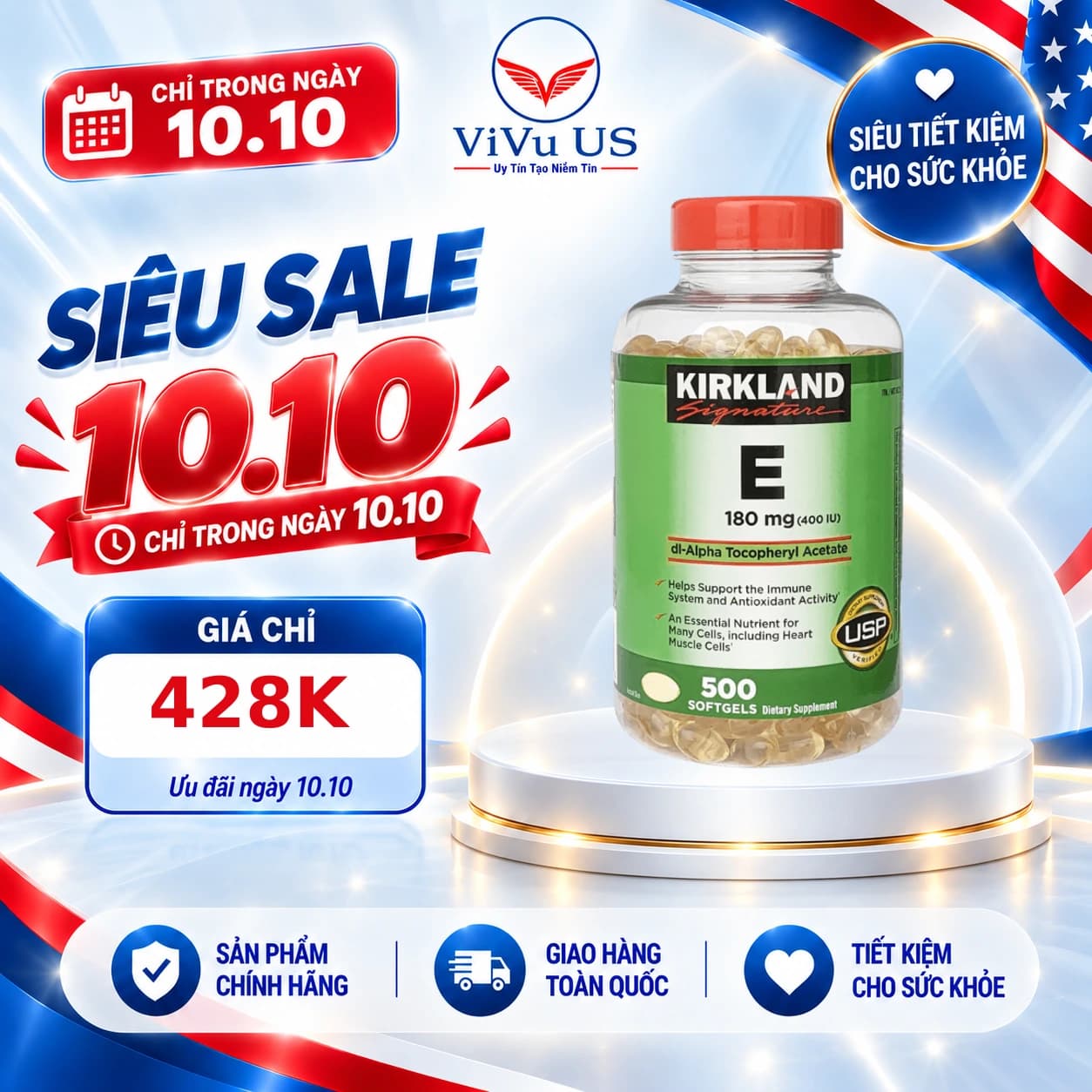 Viên Uống Vitamin E 400 IU Kirkland 500 Viên của Mỹ