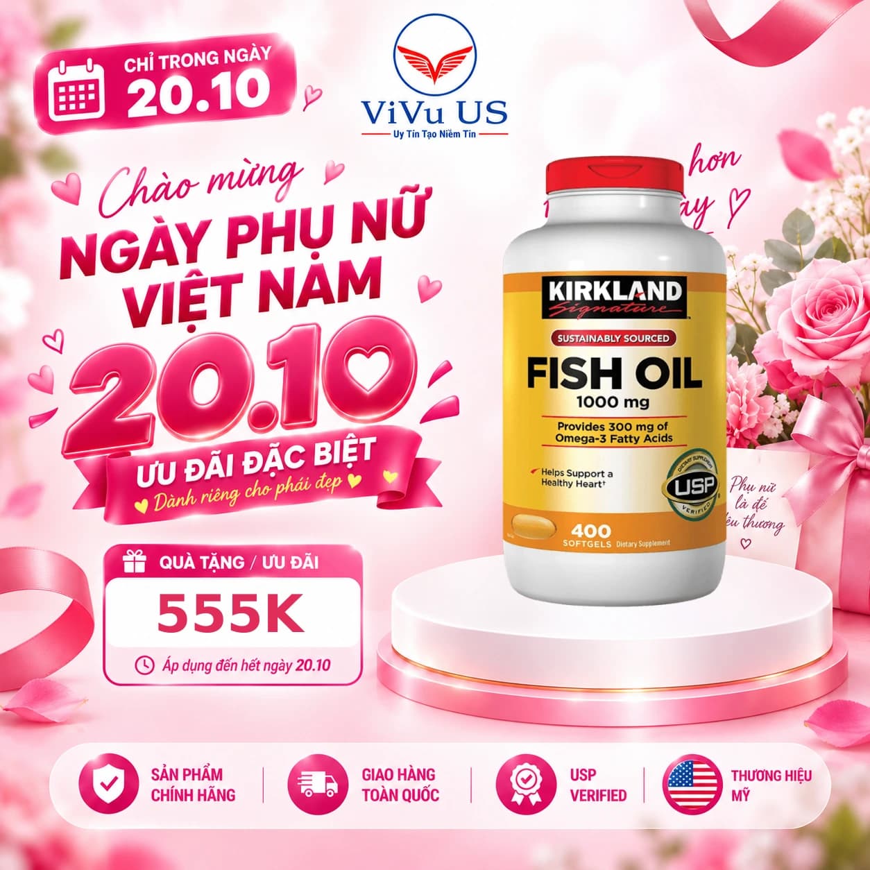 Dầu Cá Omega 3 Fish Oil Kirkland 1000mg của Mỹ