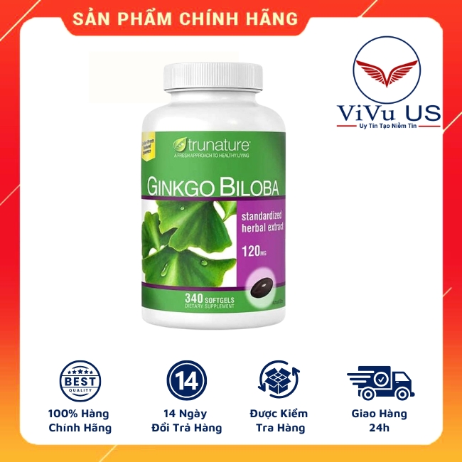 Viên Uống Bổ Não Ginkgo Biloba Trunature 340 Viên Mỹ kèm bill mua hàng USA