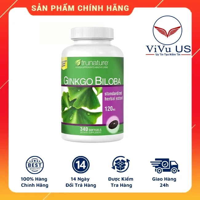 Viên Uống Bổ Não Ginkgo Biloba Trunature 340 Viên của Mỹ