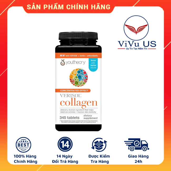 Viên uống Youtheory Concentrated Effect Verisol Collagen 345 viên