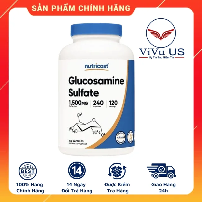 Viên Uống Nutricost Glucosamine Sulfate 1500mg 240 Viên của Mỹ