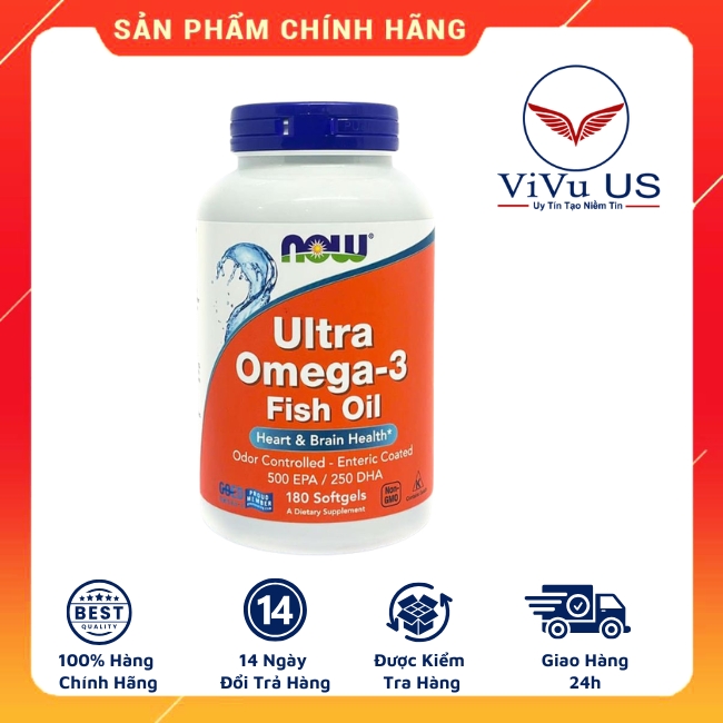 Hình ảnh Dầu cá Ultra Omega-3 Fish Oil Now Foods USA 180 viên dạng viên nang mềm