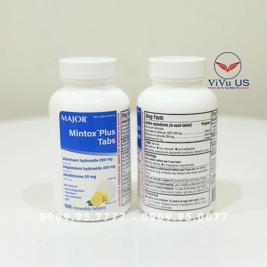 Viên Nhai Major Mintox Plus Tabs Antacid 100 Viên của Mỹ