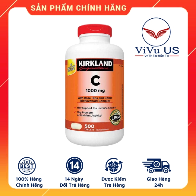 Hộp Viên Uống Bổ Sung Vitamin C Kirkland 1000mg 500 Viên dạng viên nén dùng hằng ngày