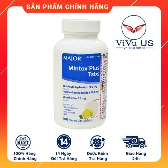 Viên Nhai Major Mintox Plus Tabs Antacid 100 Viên của Mỹ