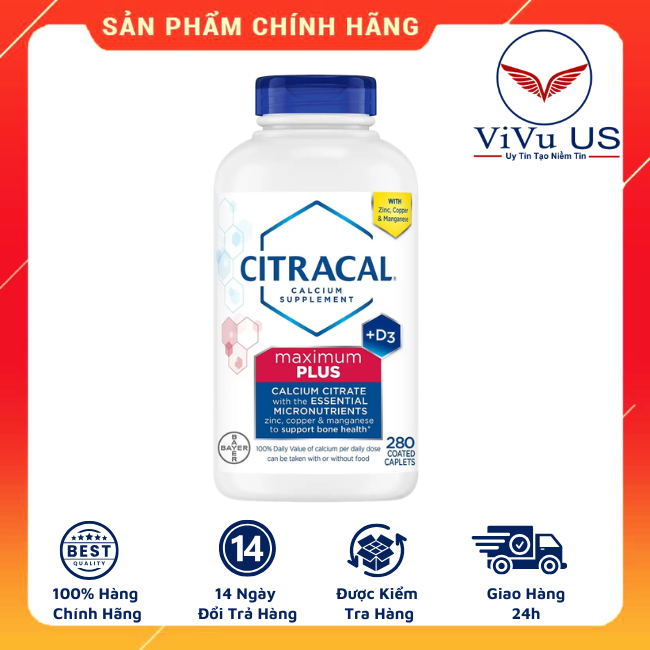 Hộp sản phẩm Viên Uống Bổ Sung Canxi Hỗ Trợ Xương Khớp Citracal Calcium Maximum Plus 280 viên chính hãng