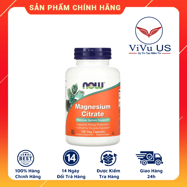 Hình ảnh tổng quan Viên uống NOW Foods Magnesium Citrate 120 viên thực vật dạng chai