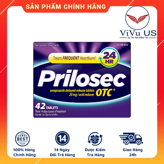 Hộp Thực phẩm chức năng Viên uống giảm đau dạ dày Prilosec OTC 20mg 42 viên của Mỹ