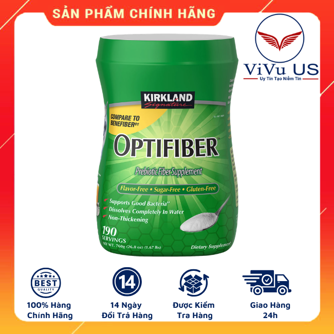 Hũ Bột hòa tan bổ sung chất xơ Optifiber Kirkland dung tích lớn 760 gam