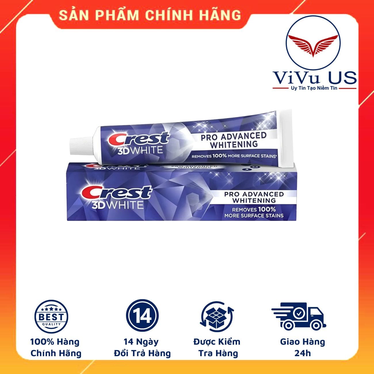 Kem đánh răng Crest 3D White 147g Advanced Whitening của Mỹ chính hãng giúp làm trắng răng vượt trội
