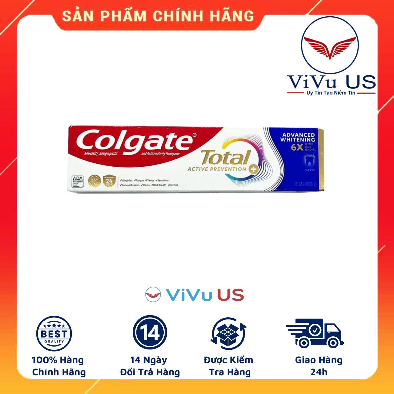 Kem đánh răng Colgate Total Advanced Whitening 181g của Mỹ chính hãng