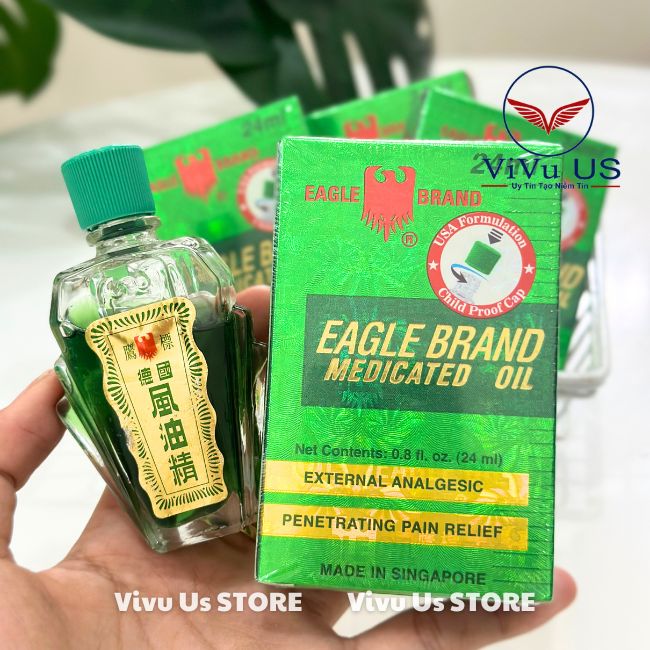 Dầu Gió Xanh 2 Nắp Hiệu Con Ó 24ml Eagle Brand Medicated Oil Xách Tay
