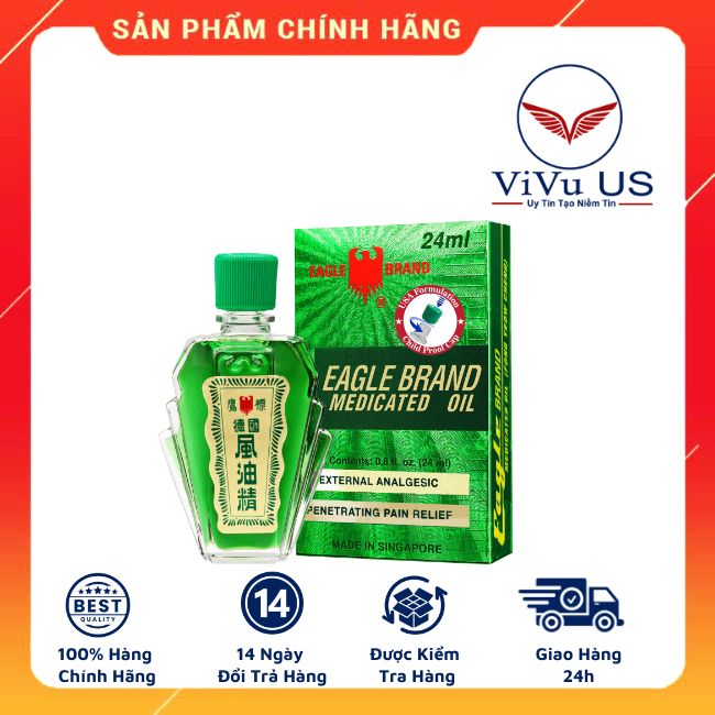 Dầu gió xanh 2 nắp hiệu Con Ó 24ml Eagle Brand Medicated Oil xách tay từ Mỹ