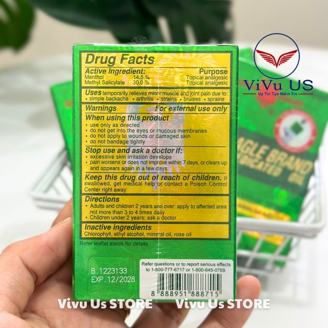 Hình Mặt Sau Dầu Gió Xanh 2 Nắp Hiệu Con Ó 24ml