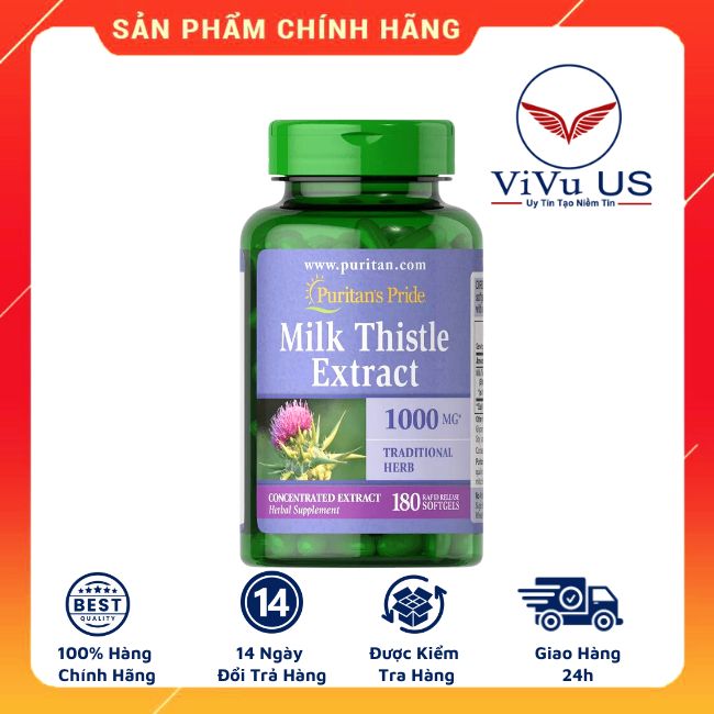 Hình ảnh chai Viên uống bổ gan Milk Thistle Extractitan’s Puritan’s Pride 1000mg 180 viên của Mỹ mặt trước