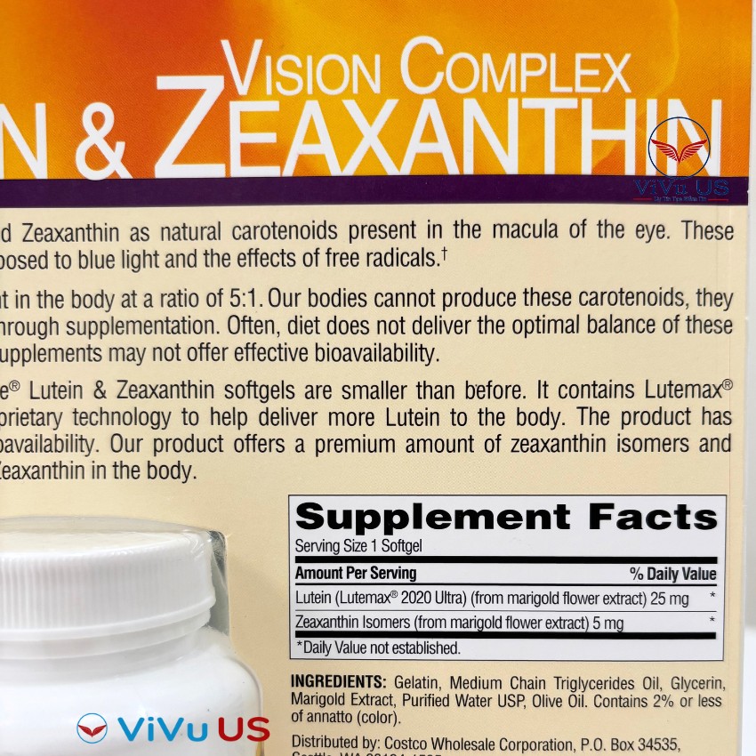 Thành Phần Trunature Vision Complex Lutein & Zeaxanthin 140 Viên Của Mỹ