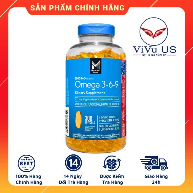 Omega 3-6-9 Supports Heart Health Member's Mark 1600mg 300 viên của Mỹ mẫu mới