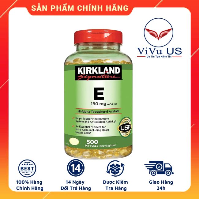 Vitamin E 400 I.U Kirkland 500 viên USA mẫu mới nhất