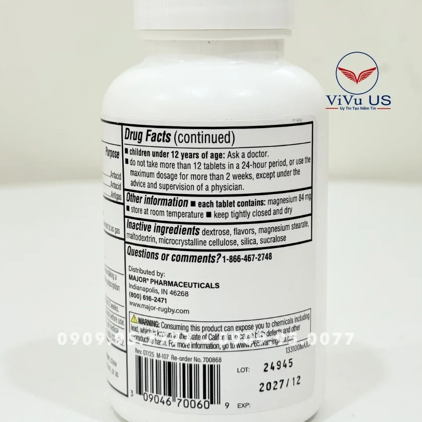 Major Mintox Plus Tabs Antacid 100 Viên Của Mỹ