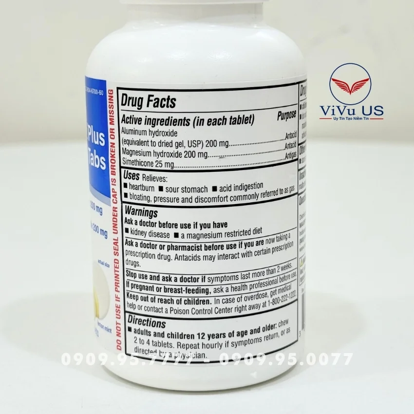 Thành Phần Major Mintox Plus Tabs Antacid 100 Viên Của Mỹ