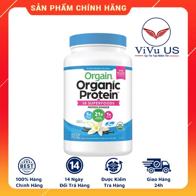 Bột protein hữu cơ Orgain Organic Protein & Superfoods 1,22kg vị Vani