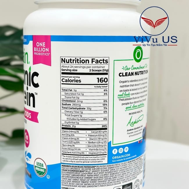 thanh phan protein Orgain Organic Protein & Superfoods 1,22kg vi vani