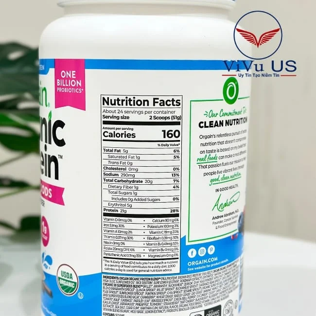 thanh phan protein Orgain Organic Protein & Superfoods 1,22kg vi vani