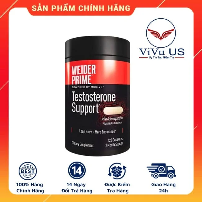 Viên uống Weider Prime Testosterone Support 120 viên chính hãng của Mỹ giúp nâng cao sinh lực nam giới