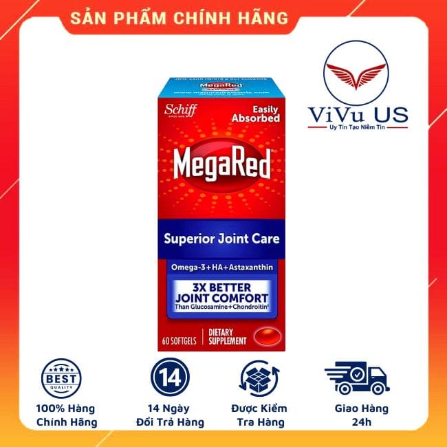 Cận cảnh chai Viên uống bổ khớp Schiff MegaRed Joint Care 60 viên của Mỹ