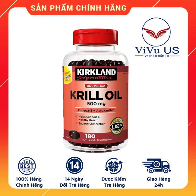 Dầu nhuyễn thể Kirkland Krill Oil 500mg 180 viên của Mỹ mẫu mới