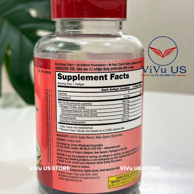 Thanh Phan Dầu Nhuyễn Thể Kirkland Krill Oil 500mg 180 Viên Của Mỹ