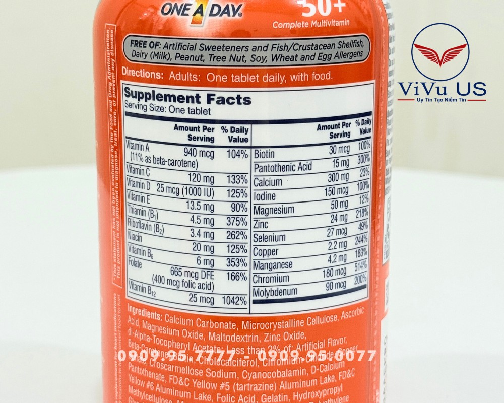 Thành Phần Vitamin Tổng Hợp Cho Nữ Trên 50 Tuổi One A Day Women 50+ 300 Viên Của Mỹ.