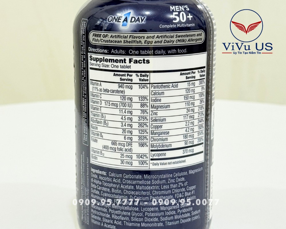 Thành Phần Vitamin Tổng Hợp Dành Cho Nam Trên 50 Tuổi One A Day Men 50+ 300 Viên Của Mỹ.