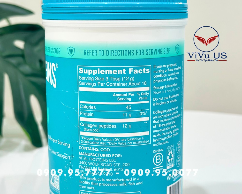 Hình ảnh thành phần Collagen Vital Proteins Marine Collagen 221g từ nguồn cá trắng thủy phân