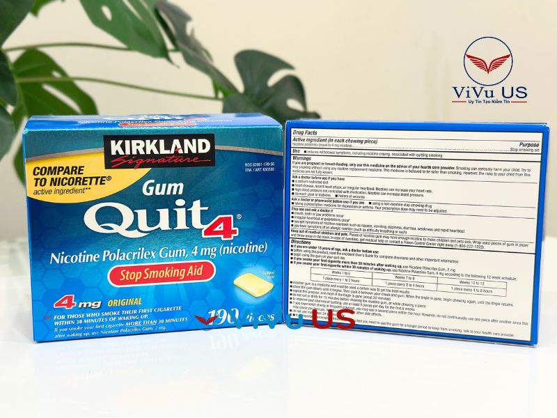 Kẹo Cai Thuốc Lá Quit 4 Original Nicotine Polacrilex Gum 4mg 190 Viên Của Kirkland Signature