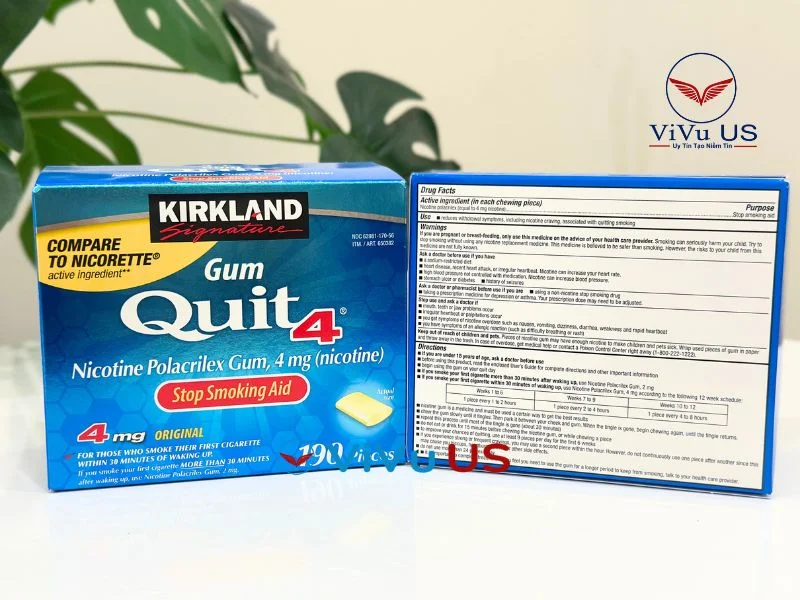Kẹo Cai Thuốc Lá Quit 4 Original Nicotine Polacrilex Gum 4mg 190 Viên Của Kirkland Signature
