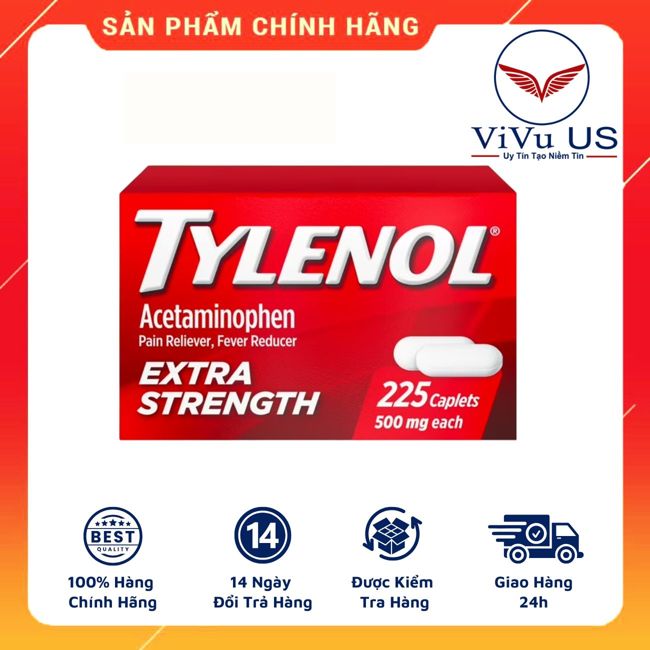 Viên Uống Giảm Đau, Hạ Sốt Tylenol Extra Strength 500mg 225 Viên Của Mỹ: Giải Pháp Nhanh Chóng Cho Cơn Đau & Sốt